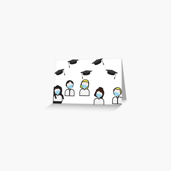 Item preview, Class of 2020 Graduation - Characters with Face Masks Looking at Flying Graduation Caps designed and sold by sigdesign.
