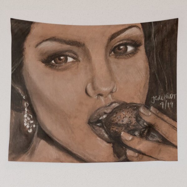Item preview, Angelina Jolie eating a strawberry.  designed and sold by Silver Lining Art.