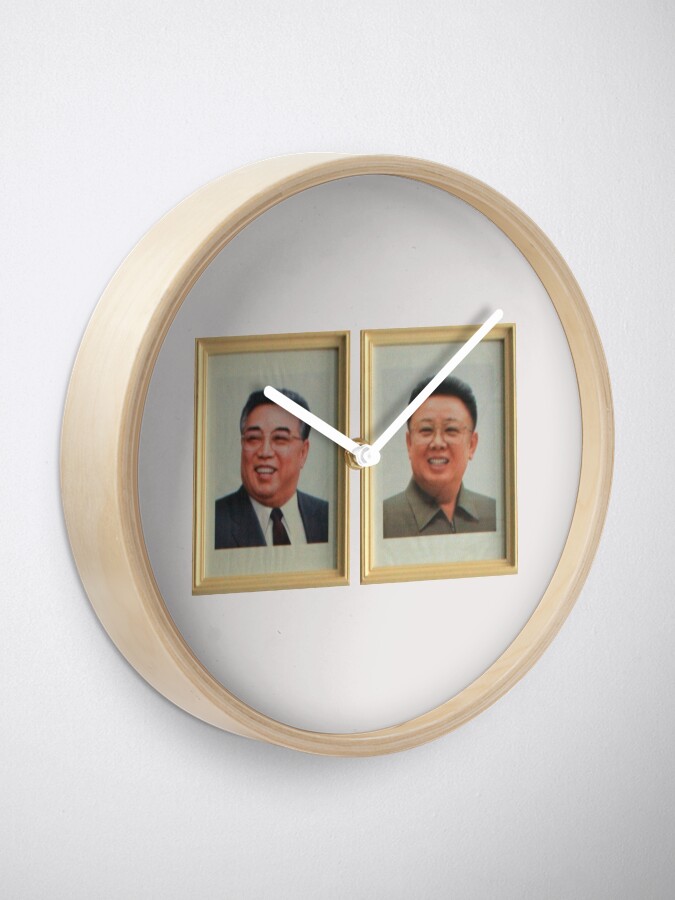 Alternate view of Kim Il-Sung & Kim Jong-Il Portrait, North Korea DPRK #1 Clock