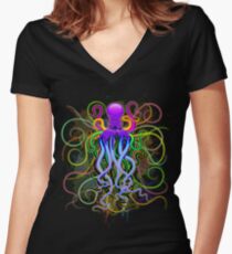 Octopus Psychedelische Lumineszenz Shirt mit V-Ausschnitt