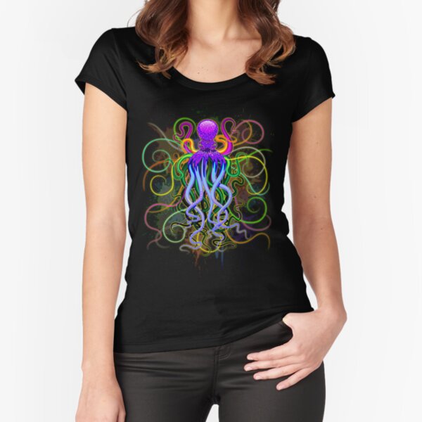 Octopus Psychedelic Luminescence Fitted Scoop T-Shirt