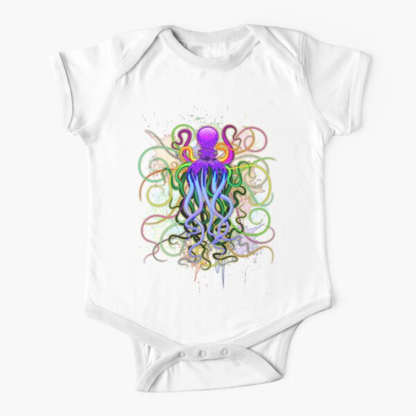 Octopus Psychedelic Luminescence Short Sleeve Baby One-Piece