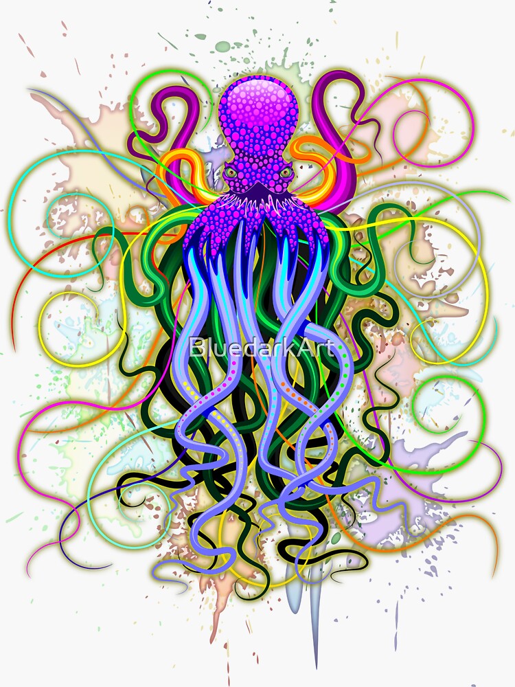 Octopus Psychedelic Luminescence Sticker For Sale By Bluedarkart Redbubble