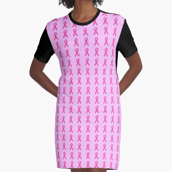 Dark Pink Ribbons on Light Pink Graphic T-Shirt Dress