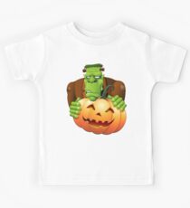 Frankenstein Monster Cartoon with Pumpkin Kids Tee