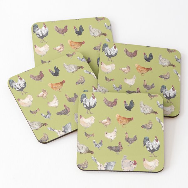 Item preview, Chicken Happy pattern w/ light olive green background designed and sold by NormaJeaneStudio.