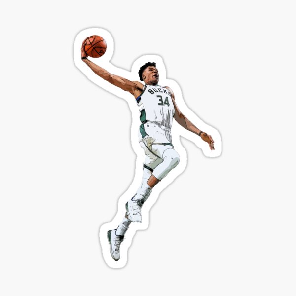Giannis Antetokounmpo Dunking Basketball T-shirts & Stickers - Milwaukee Bucks Sticker
