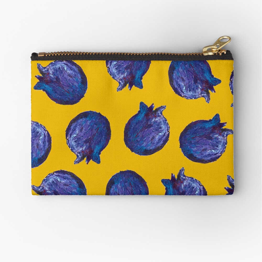 Palette Knife Painted Blueberries on Gold Zipper Pouch