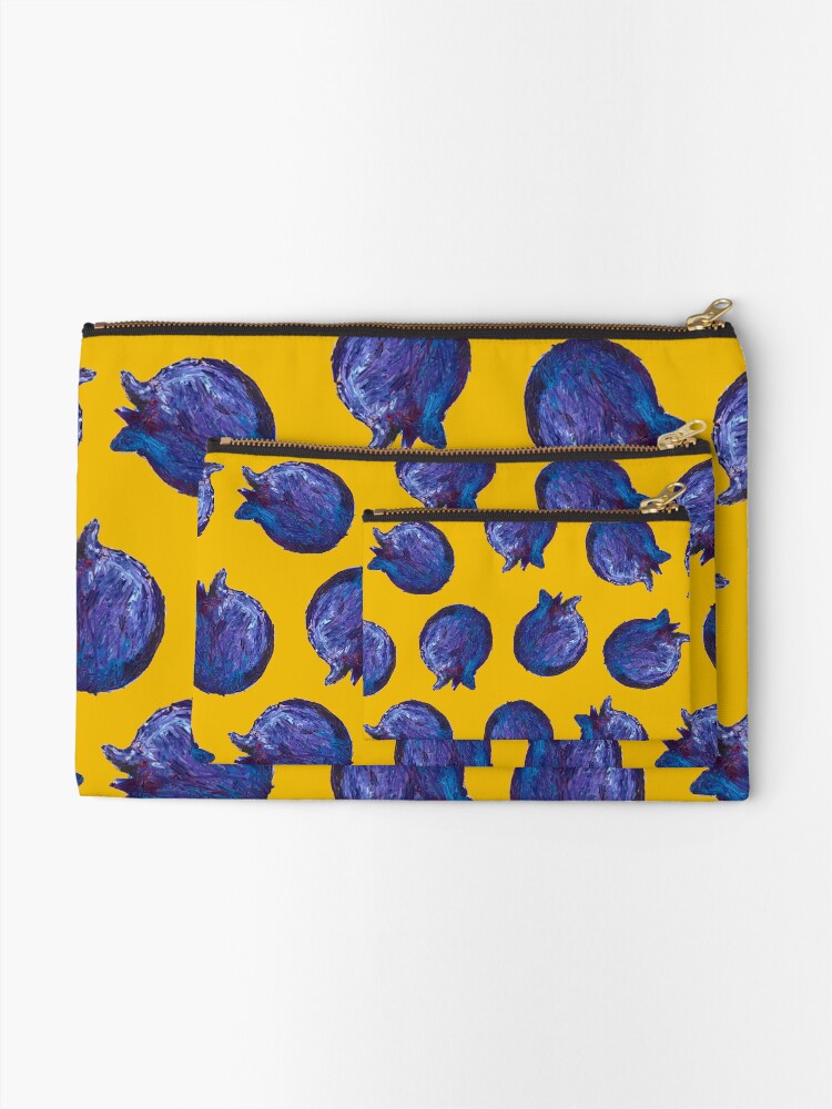 Alternate view of Palette Knife Painted Blueberries on Gold Zipper Pouch