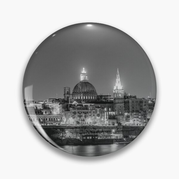 Item preview, Malta Panorama – Valetta Night Cityscape BW designed and sold by lesslinear.