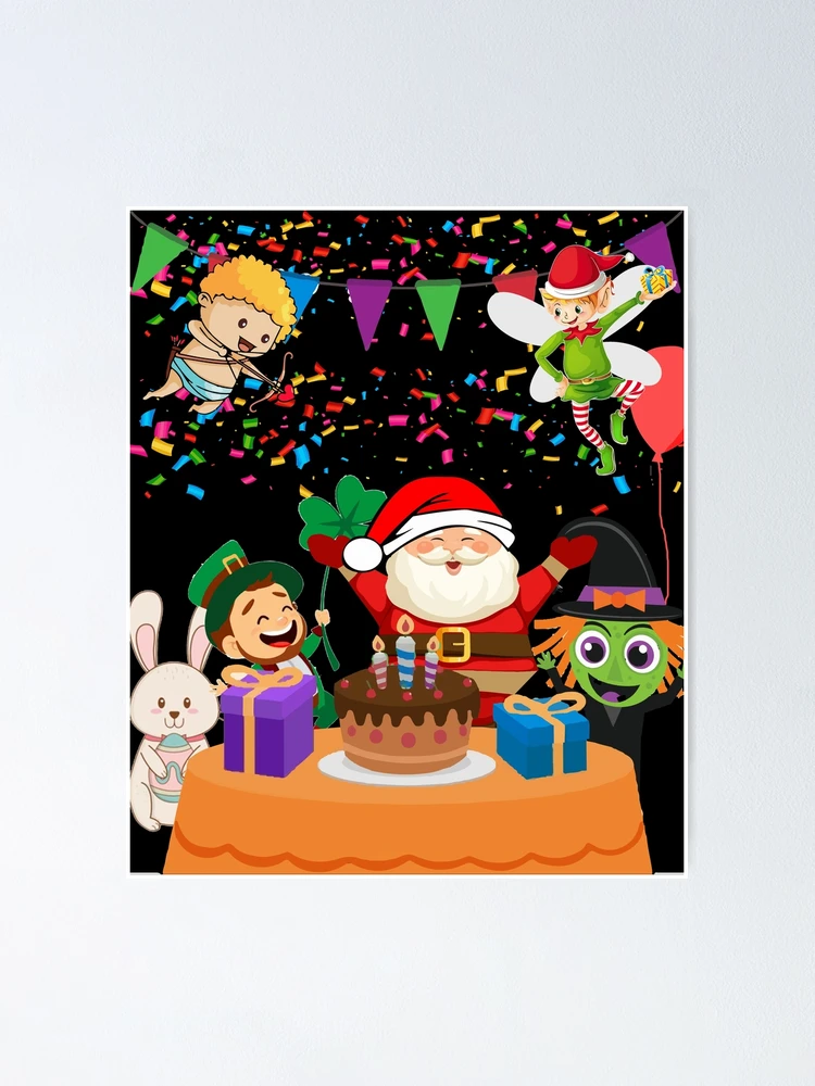 Póster con la obra «Cumpleaños 4 años, conejitos globos y regalos» de  Ksmith-Style