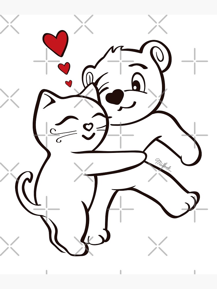 Carte De Vœux Chat Ours Calin Mignon Chaton Amour Par Misook Redbubble