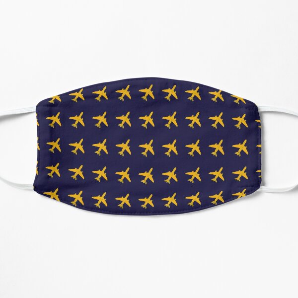 Yellow Jet Airplane Face Mask Navy Blue Flat Mask