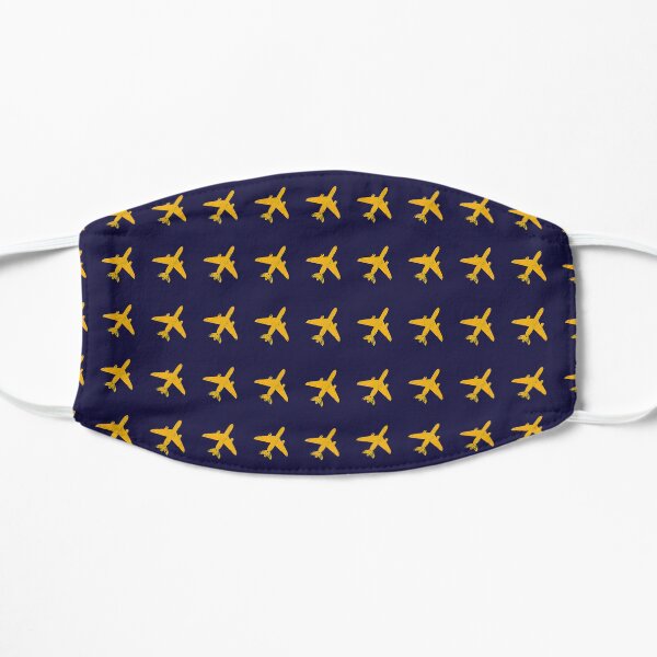 Yellow Jet Airplane Face Mask Navy Blue Flat Mask