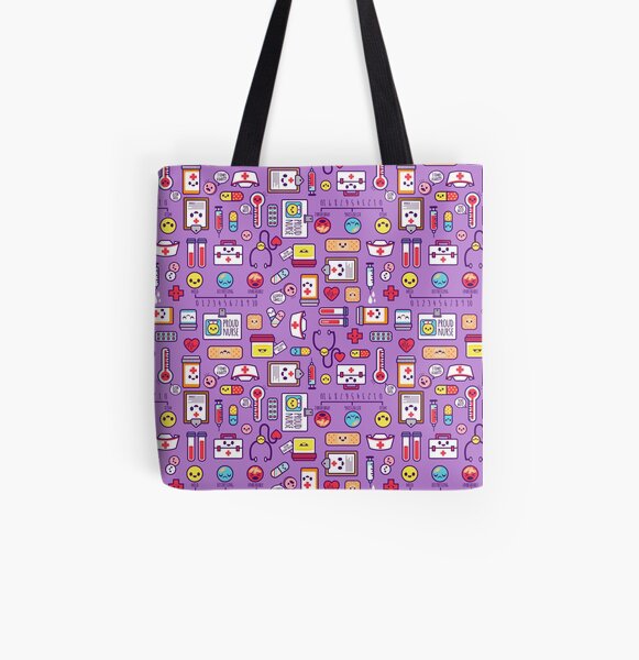 "Proud to Be a Nurse" Pattern / Purple All Over Print Tote Bag