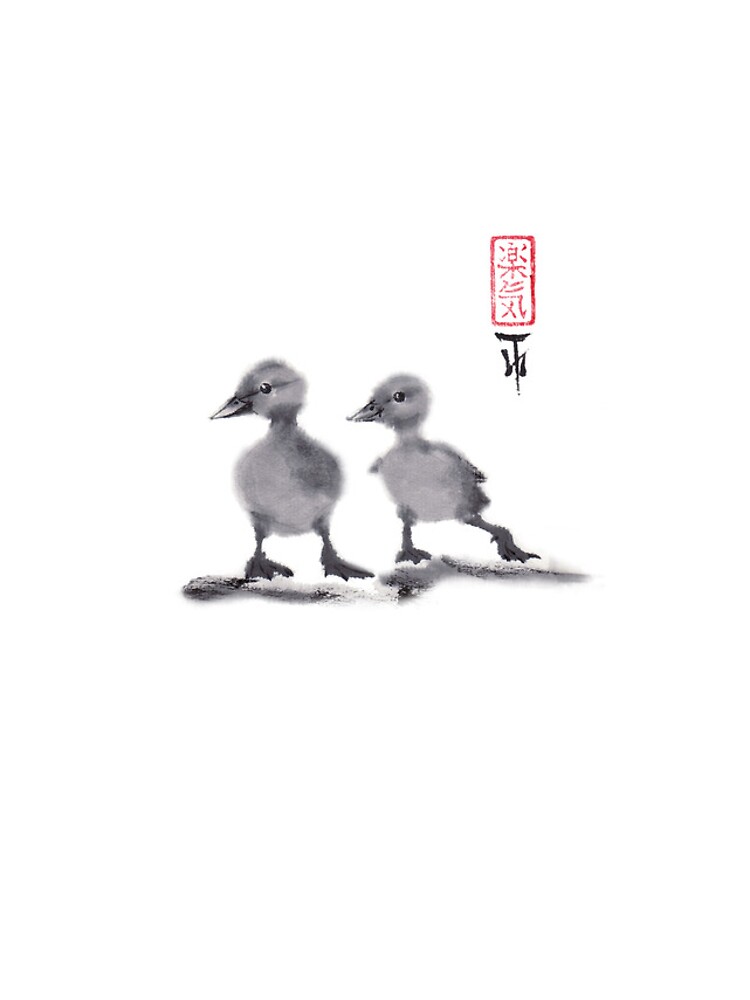 print of original painting Japanese sumi-e "Two duckling friends" by irina0707