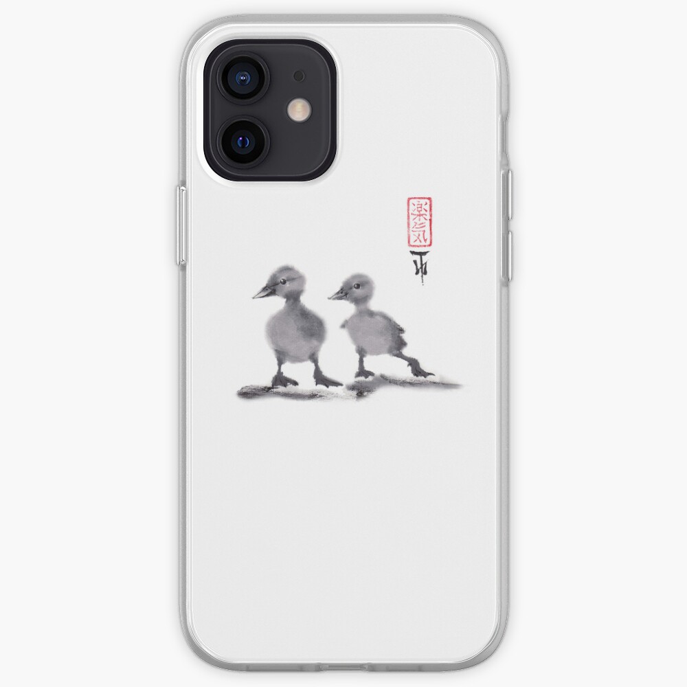 print of original painting Japanese sumi-e "Two duckling friends" iPhone Case & Cover