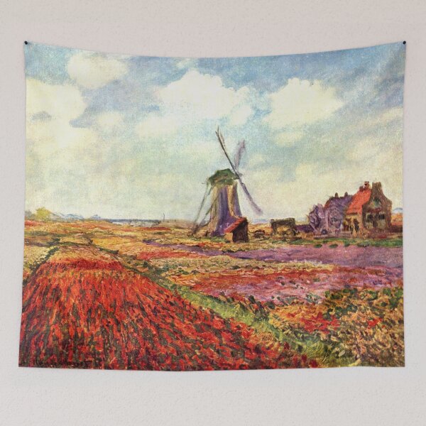 Artikelvorschau, Tulpenfelder mit der Windmühle von Rijnsburg, 1886, von Claude Monet entworfen und verkauft von Irina Polyanskaya.