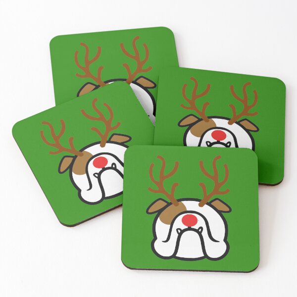 Item preview, English Bulldog Holiday dog with reindeer antlers - English Bulldog Christmas designed and sold by smooshfaceutd.