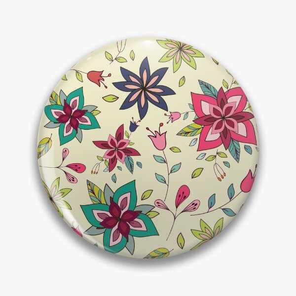 Item preview, Retro 60s flower pattern on a pale yellow background, bright, colourful and fun floral repeating design, classic statement fashion clothing, soft furnishings and home decor  designed and sold by Latch Farm  Studios.