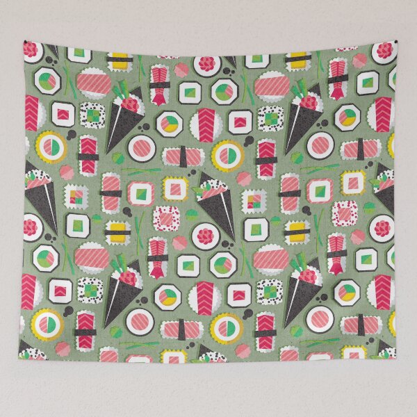 Item preview, Paper cut geo sushi // sage green background designed and sold by SelmaCardoso.