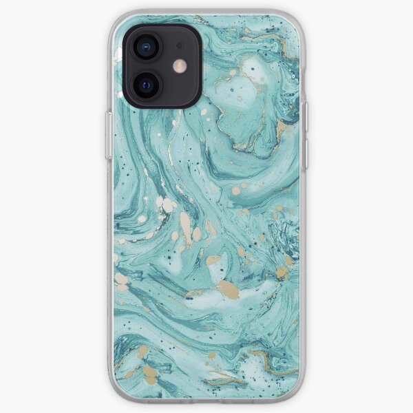 Marble Design - Gold Effect - Turquoise Blue, Teal Marbling iPhone Soft Case