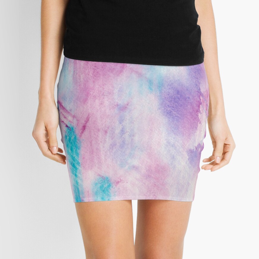 sporty watercolor texture pink and turquoise Mini Skirt