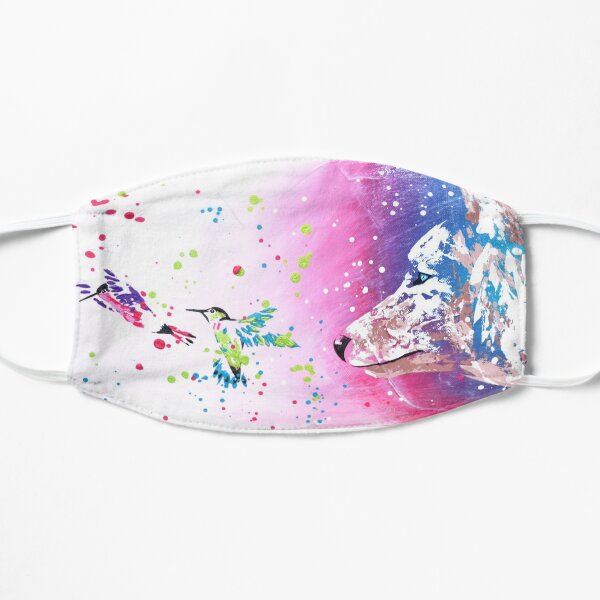 Loup et colibris "Colorez ma vie" Masque sans plis