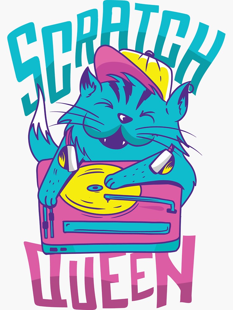 "Scratch Queen DJ cat formwork platter" Sticker for Sale by jonvychow