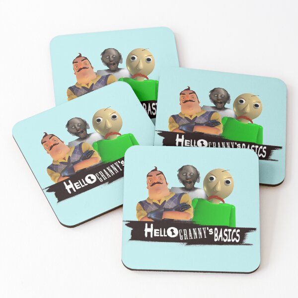 Hello Granny S Basics Blue Hello Neighbor Baldis Basics And Granny Horror Game Coasters Set Of 4 By Bethxvii Redbubble - roblox granny all badges