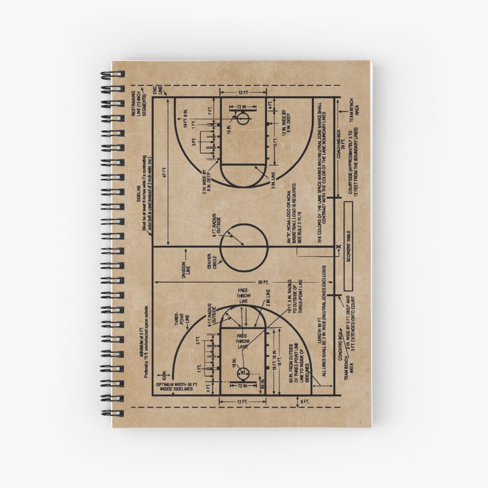 Cuaderno de espiral «Dibujo de patentes de marcas y dimensiones de canchas  de baloncesto universitario» de MadebyDesign | Redbubble