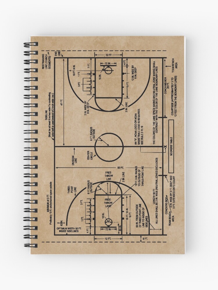 Cuaderno de espiral «Dibujo de patentes de marcas y dimensiones de canchas  de baloncesto universitario» de MadebyDesign | Redbubble