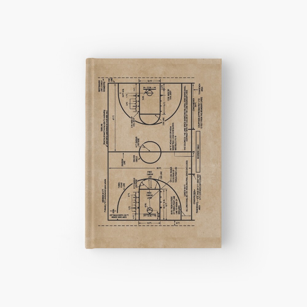 Cuaderno de tapa dura «Dibujo de patentes de marcas y dimensiones de canchas  de baloncesto universitario» de MadebyDesign | Redbubble