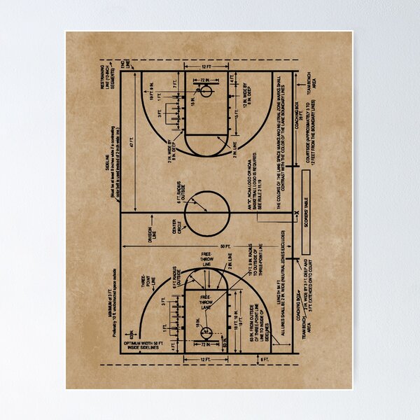 Item preview, College Basketball Court Markings and Dimensions Patent Drawing  designed and sold by MadebyDesign.