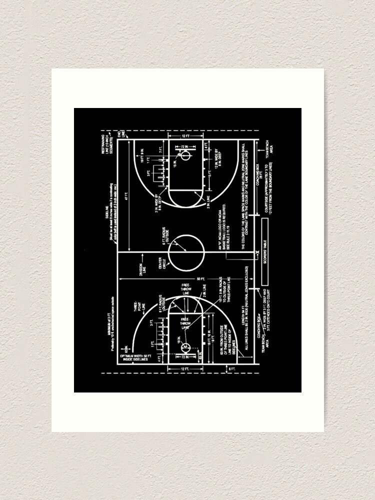 College Basketball Court Dimensions Patent Drawing  Art Print for