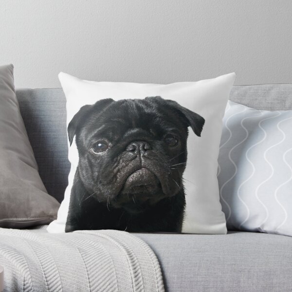 Hugo - The Black Pug Throw Pillow