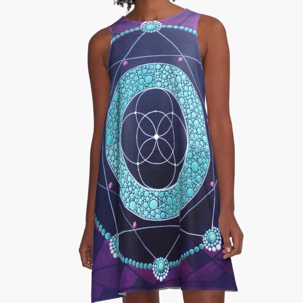 Mandala Dot Painting BORN AGAIN by Dutch Artist Tessa Smits A-Line Dress