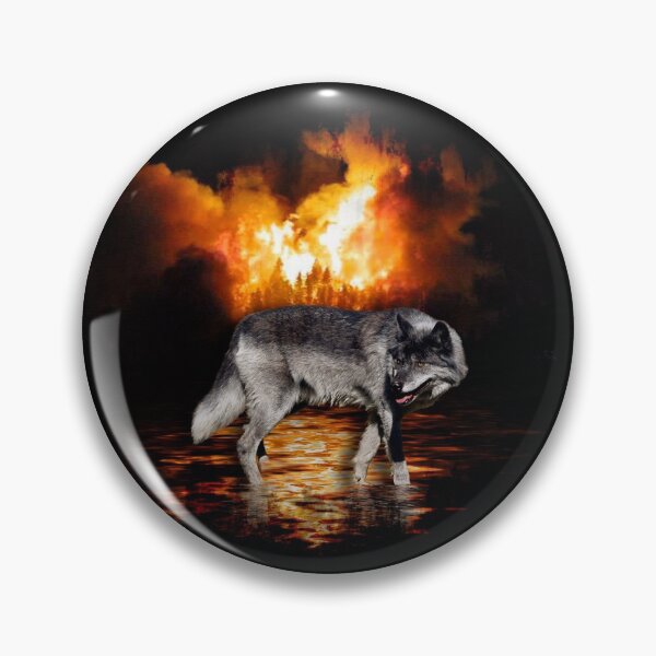 Artikelvorschau, "Survivor" Alpha Grey Wolf & Burning Forest Fire entworfen und verkauft von NaturePrints.