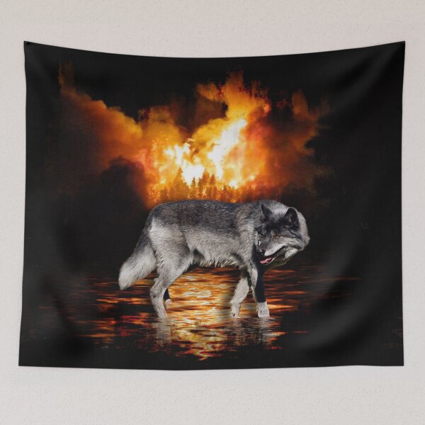 Item preview, "Survivor" Alpha Grey Wolf & Burning Forest Fire designed and sold by NaturePrints.