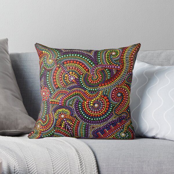 COLORFUL LIFE - dot art painting by Dutch artist Tessa Smits Throw Pillow