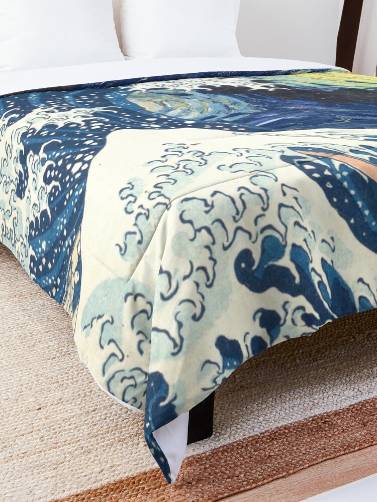 Alternate view of Starry Night Over the Great Wave Off Kanagawa-Hokusai and Vincent Van Gogh Comforter