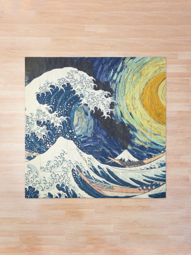Alternate view of Starry Night Over the Great Wave Off Kanagawa-Hokusai and Vincent Van Gogh Comforter