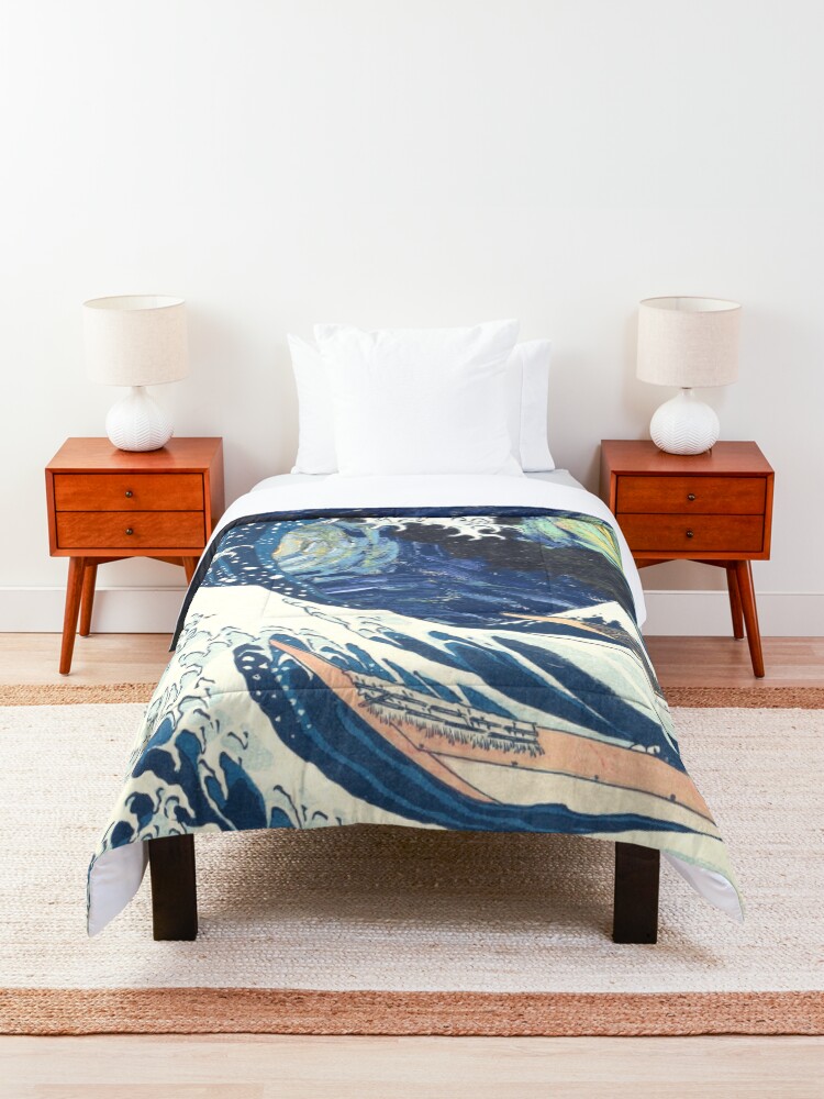 Alternate view of Starry Night Over the Great Wave Off Kanagawa-Hokusai and Vincent Van Gogh Comforter