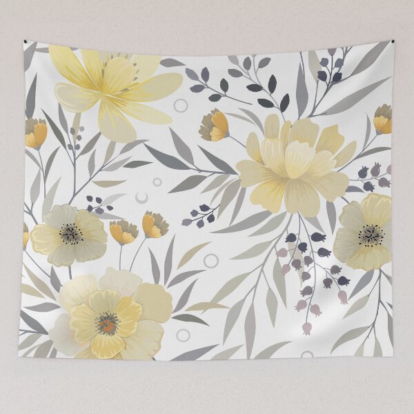 Item preview, Modern Print Floral, Yellow, Gray and White designed and sold by meggydesigns.