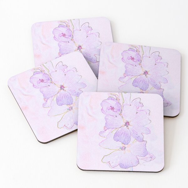 Item preview, Purple mallow flower in soft pink and purple pen and ink style designed and sold by Latch Farm  Studios.