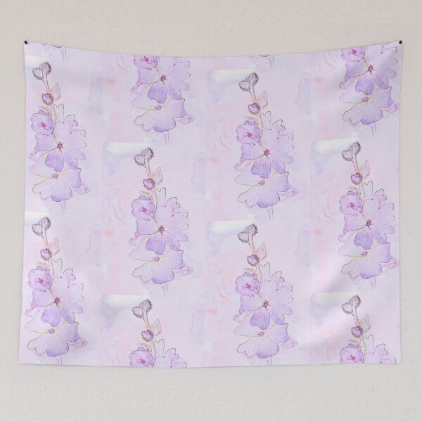 Item preview, Purple mallow flower in soft pink and purple pen and ink style designed and sold by Latch Farm  Studios.