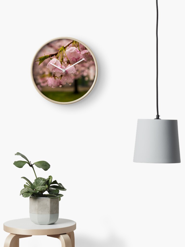 Thumbnail 2 of 4, Clock, Cherry Blossoms and Rain Drops designed and sold by raetucker.