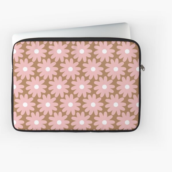 Smudgy Crayon Flowers Cheerful Pastel Floral Pattern Pink on Milk Chocolate Brown Laptop Sleeve