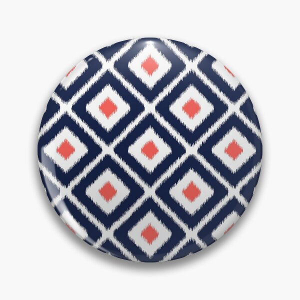 Item preview, Navy blue and coral ikat diamond pattern designed and sold by IoanaHraball.