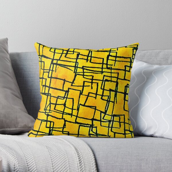 Yellow and black square design Throw Pillow